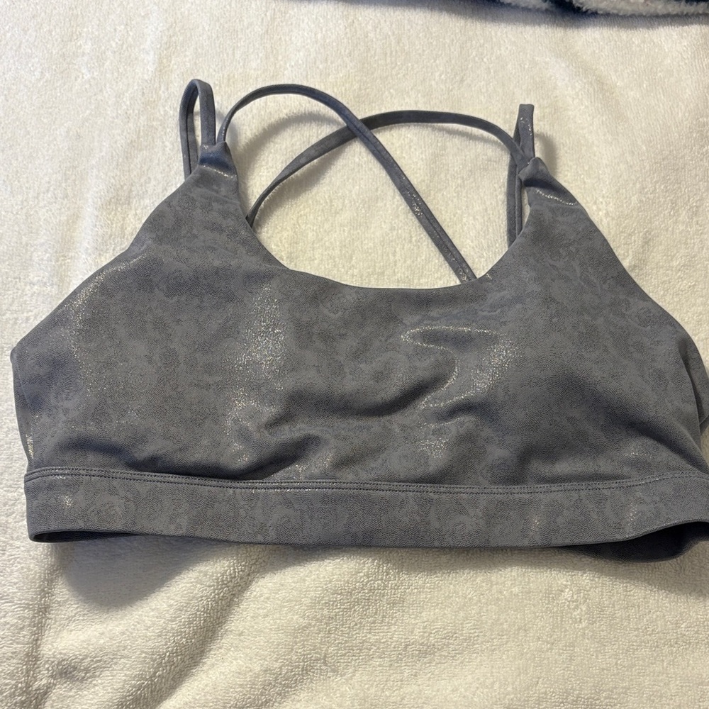 ZYIA Silvery Blue Gray Metallic Sports Bra for Women Sz Large